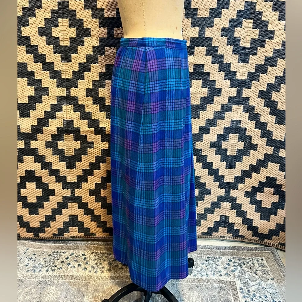 VINTAGE Pendleton‎ 70a 80s tartan plaid pleated wool midi skirt dark academia